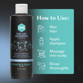 DHS T Gel bottle beside ruler indicating 8 fl oz size