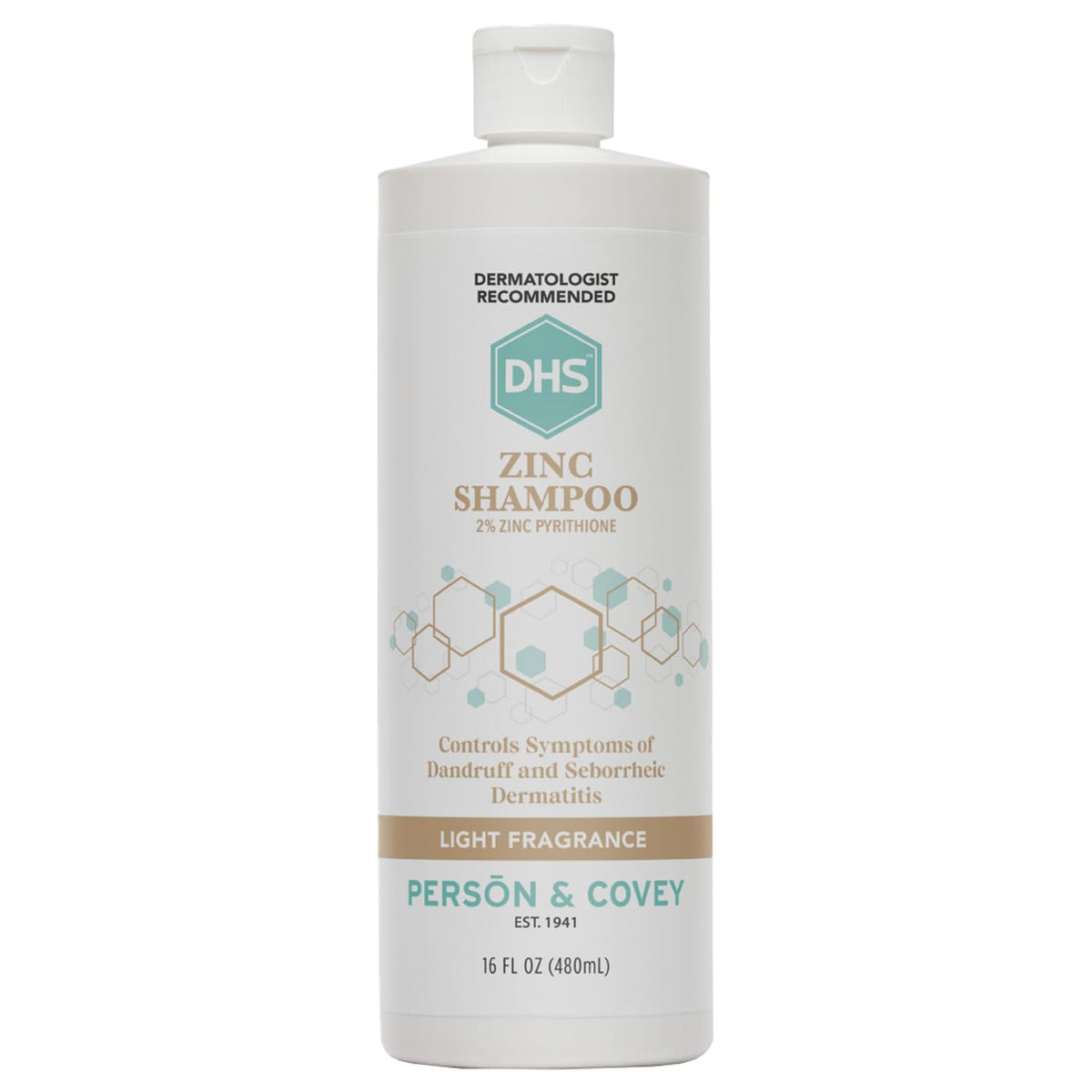 DHS zinc shampoo front bottle showing label and 16 oz size benefit