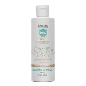DHS zinc shampoo front label showing product name and 2% zinc pyrithione benefit