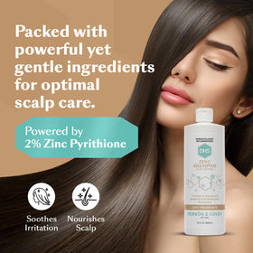 DHS zinc shampoo label close-up highlighting ingredients and directions