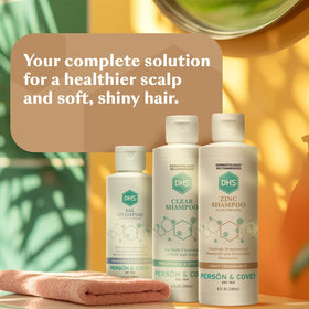 Back label of DHS zinc shampoo displaying directions and ingredient clarity benefit