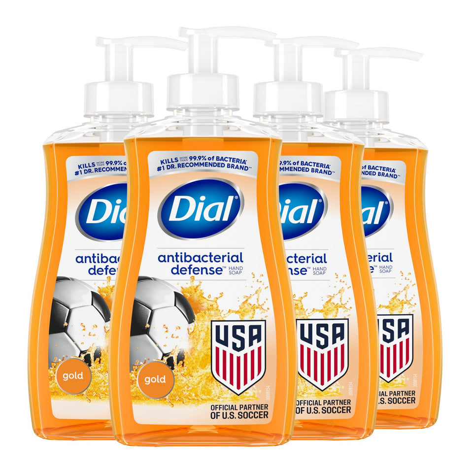 Dial antibacterial gold front packaging shows product and scent benefit