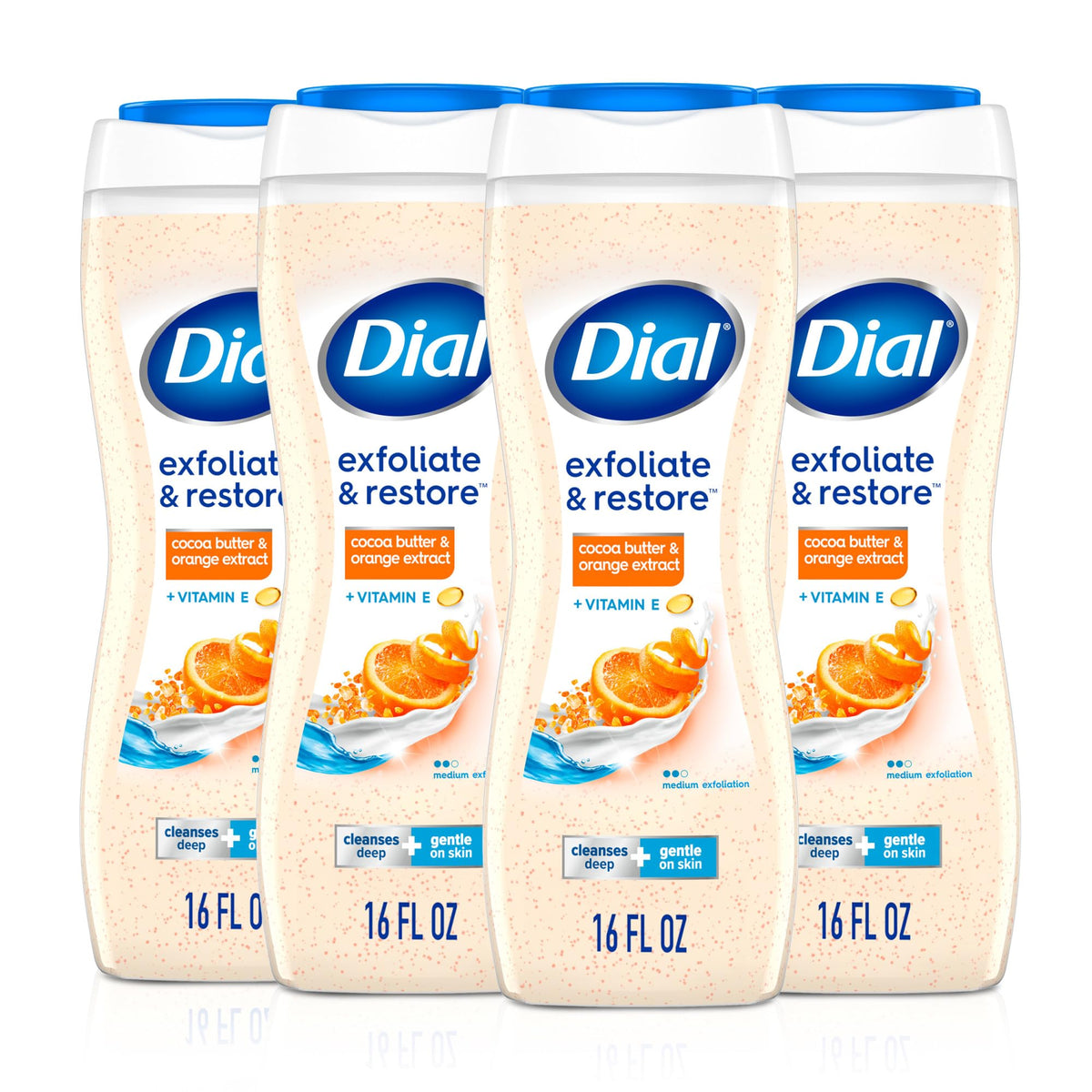 Dial bottle front label showing product name and 16 fl oz size, clear benefits