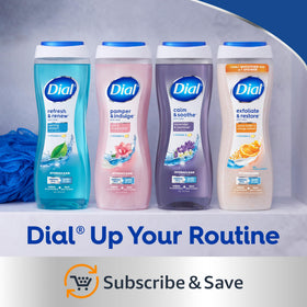 Dial bottle in shower scene depicting refreshing cleanse after workout benefit
