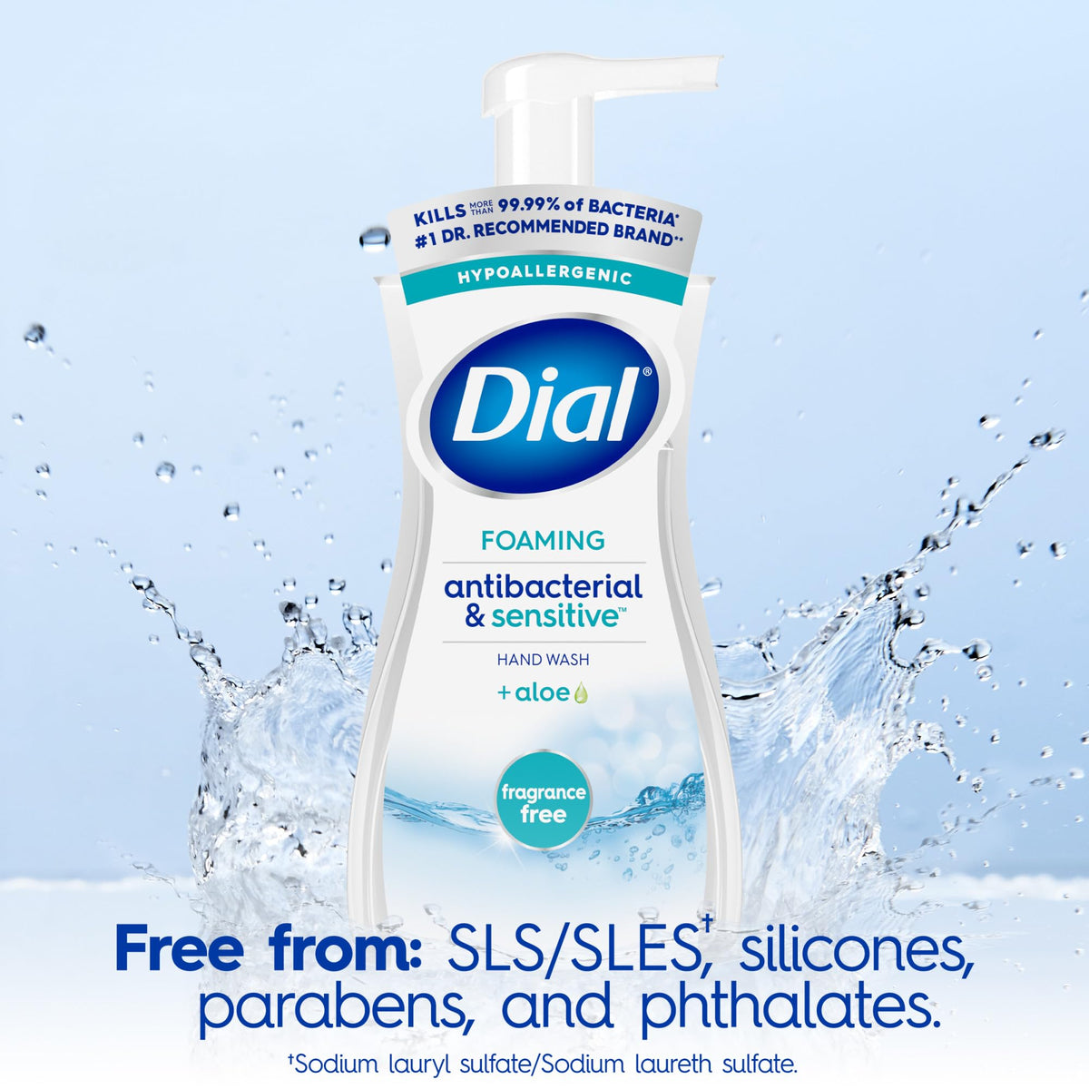 Dial bottle label detail with aloe emphasis showing soothing and moisturizing benefit