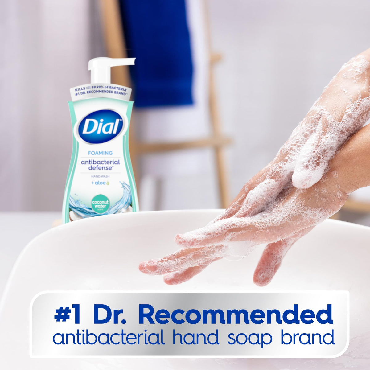 Dial bottle label detail highlights antibacterial and cruelty-free claims