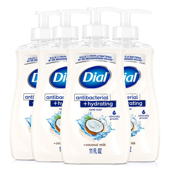 Dial front packaging showing 11 oz bottle and coconut milk scent for reliable cleansing
