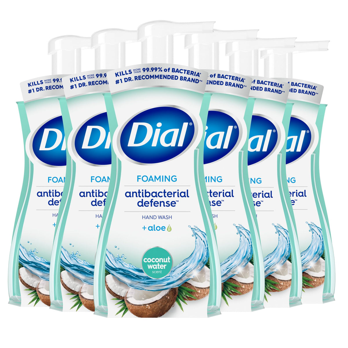 Dial coconut water front packaging shows scent and antibacterial benefit