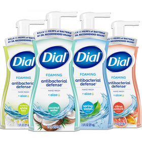 Dial Complete front packaging showing four assorted 7.5 oz bottles and variety benefits