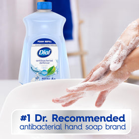 Dial foam pump in use at kitchen sink for quick, gentle cleansing