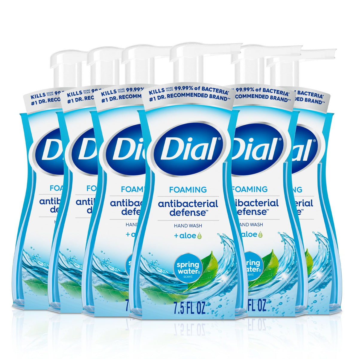 Dial foaming hand soap front packaging shows bottle and scent benefits