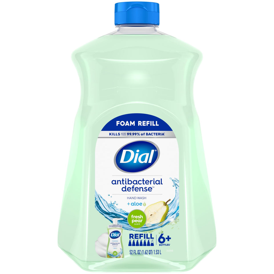 Dial front packaging showing Fresh Pear refill and easy-storage benefit