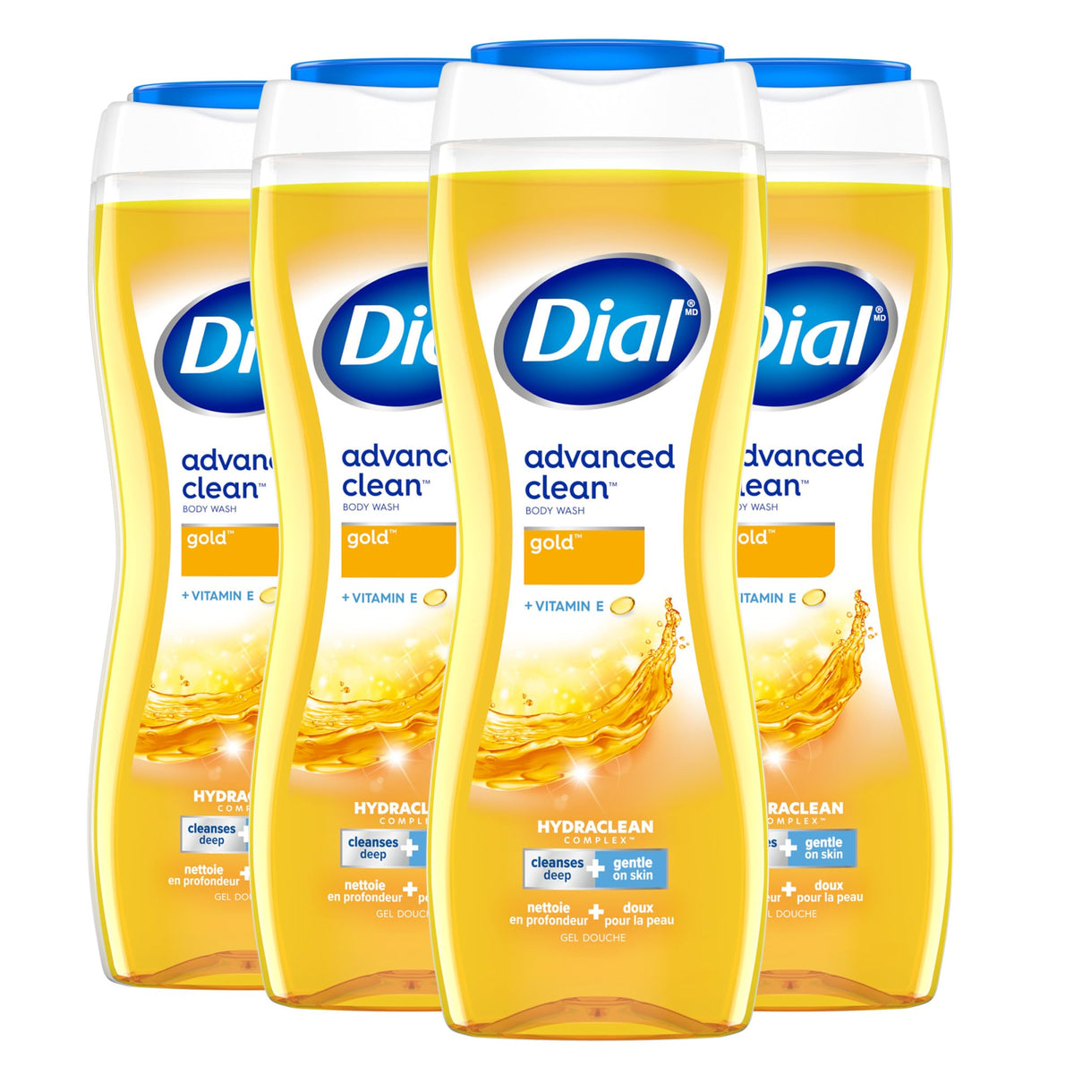 Dial front packaging showing bottle and signature gold scent benefit