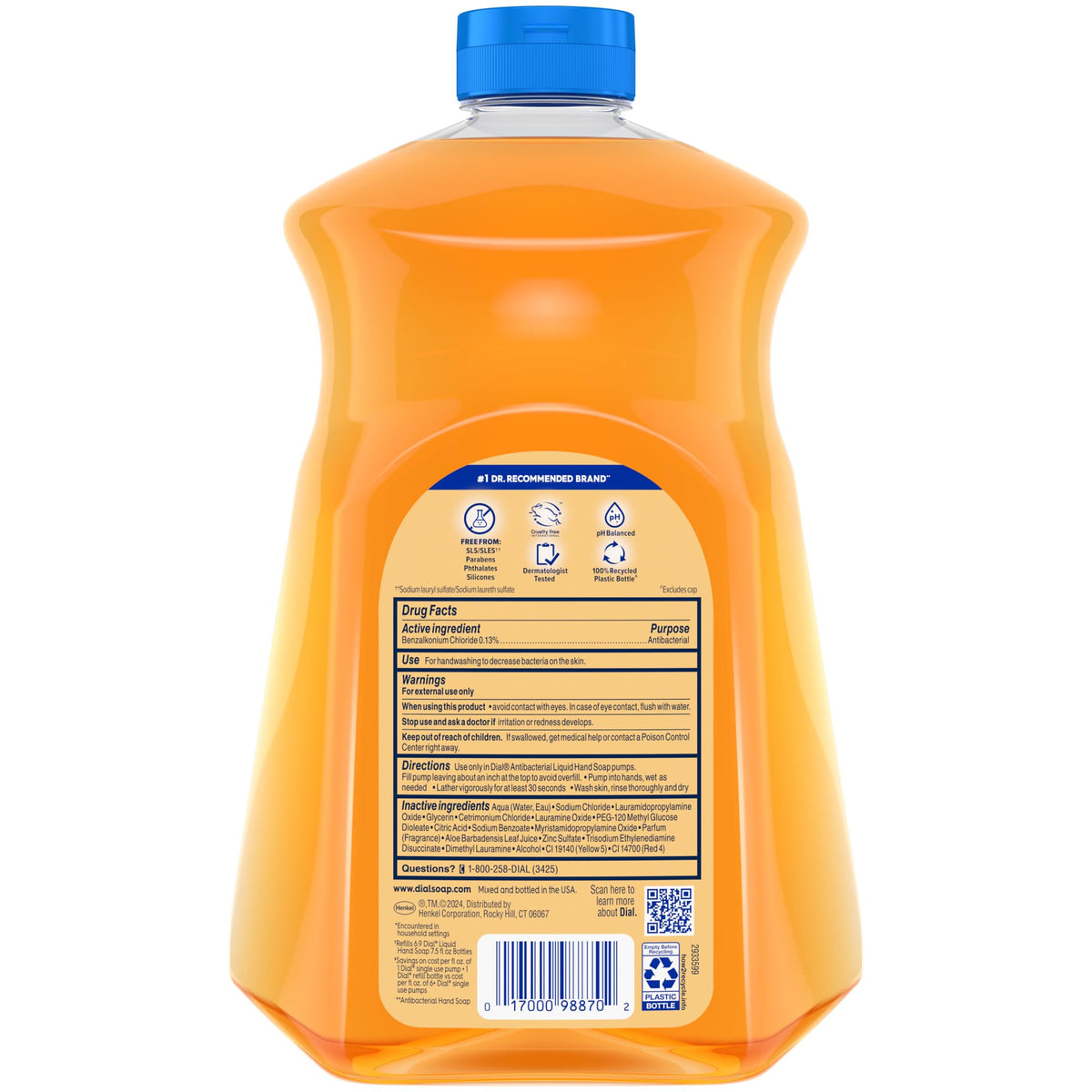 Dial clear label and ingredient panel showing vegan, cruelty-free formulation benefit