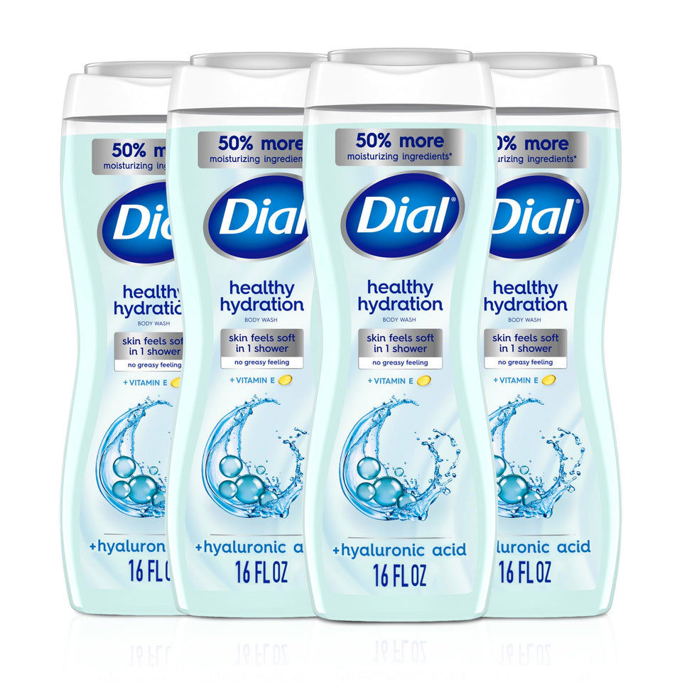 Dial front packaging showing bottle and label, highlights hydration benefits