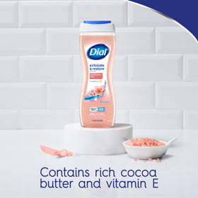 Dial lather on skin in shower illustrating deep cleanse without dryness
