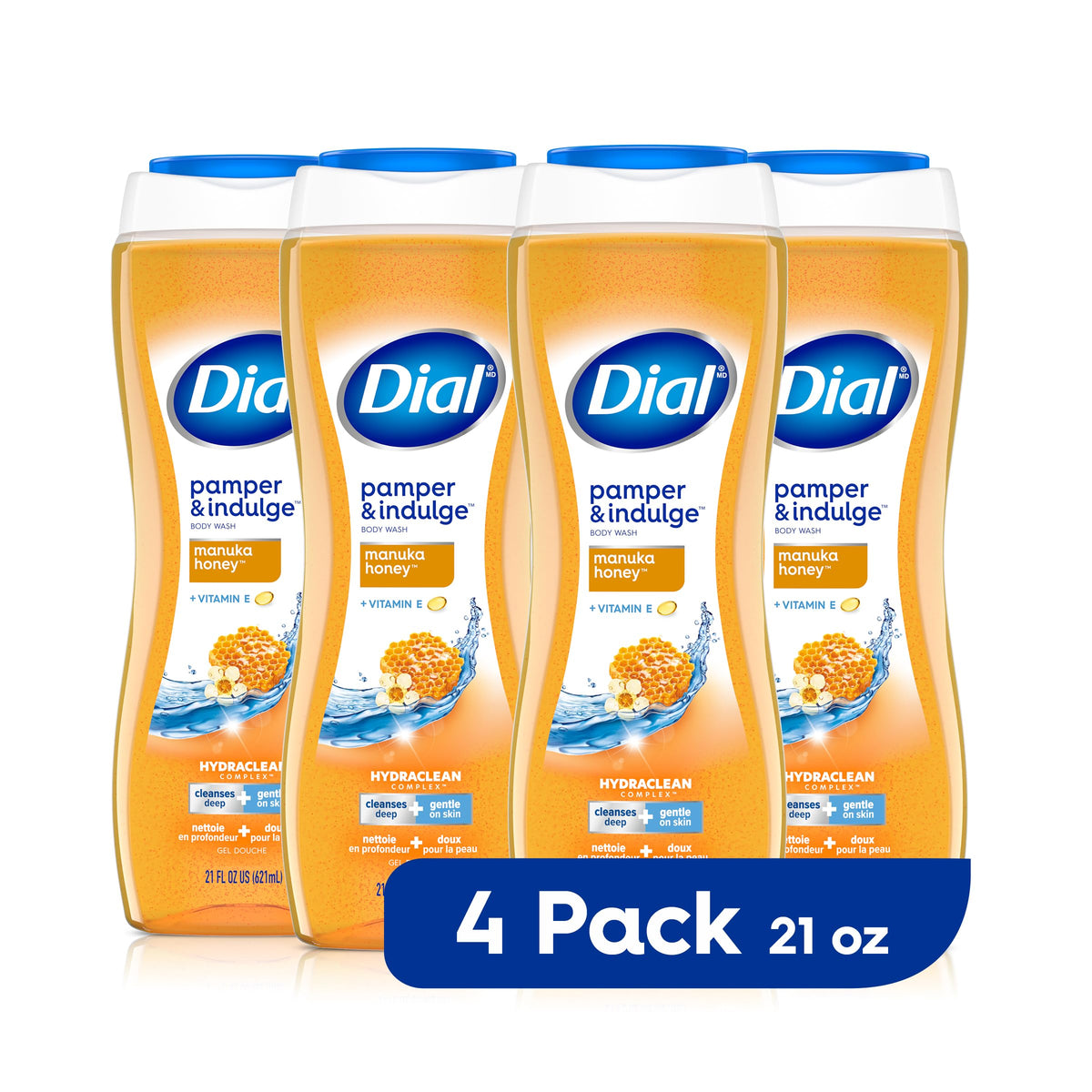 Dial front packaging showing four bottles and clear product branding for convenience