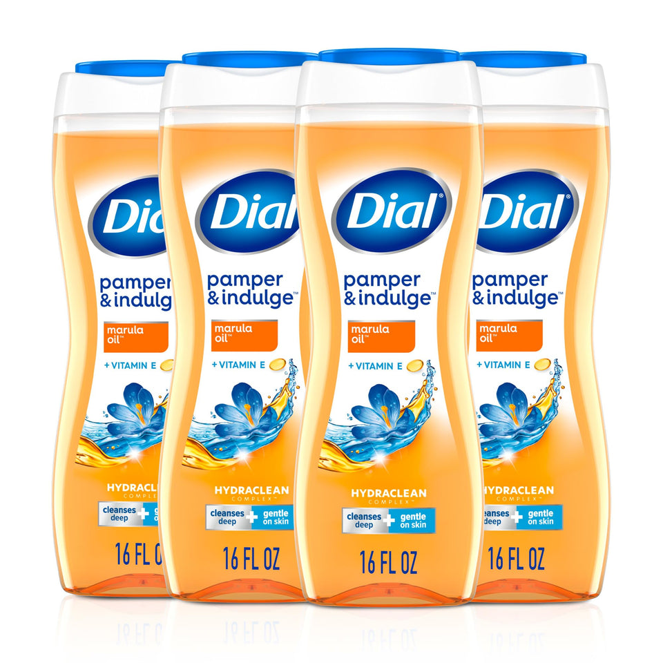 Dial marula oil front packaging showing bottle and branding, suggests luxurious clean