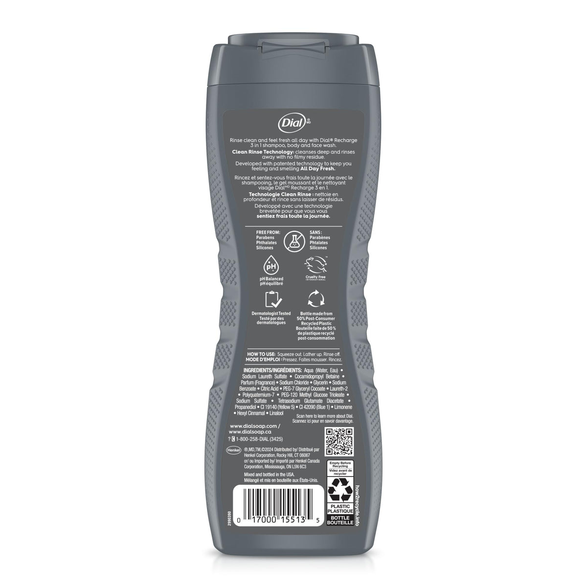 Dial Men used in shower demonstrating fast all‑in‑one hair and body cleanse