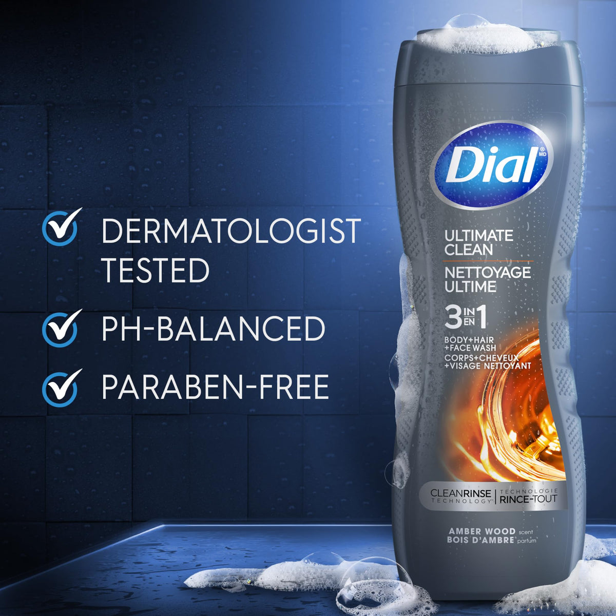 Dial in-shower use demonstrating multiuse convenience for hair body and face