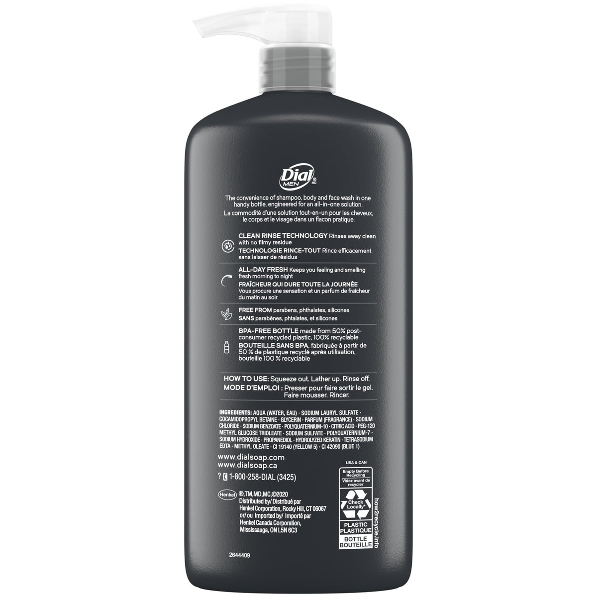 Dial Men ingredients callout for Clean Rinse Complex and Deep Clean Technology