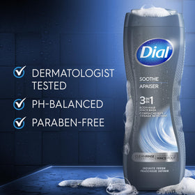 Dial men pump dispensed into hand for easy in-shower use