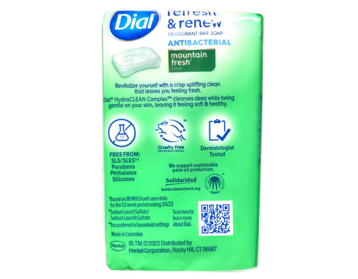 Dial mountain fresh label ingredient panel showing brand information and usage guidance