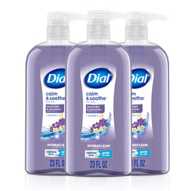 Dial pack front view showing three 23 fl oz bottles and calming scent benefits