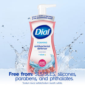 Dial Power Berries bottle label highlighting 100% PCR plastic packaging