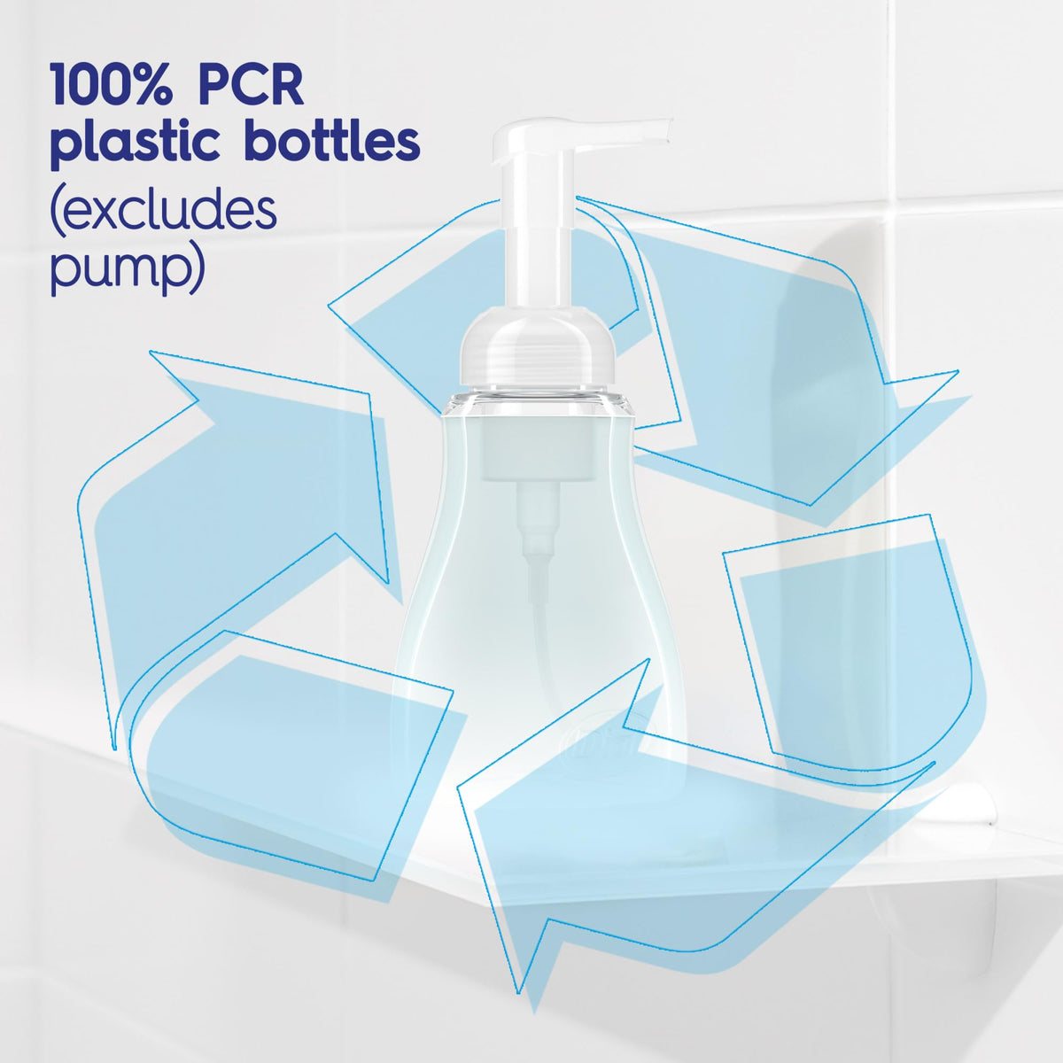 Dial recycled-plastic bottle mark indicating PCR packaging sustainability