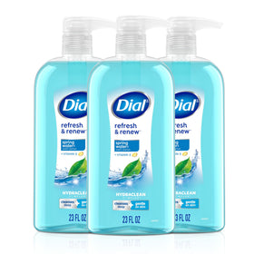 Dial front packaging showing three bottles and bright spring-water scent benefit