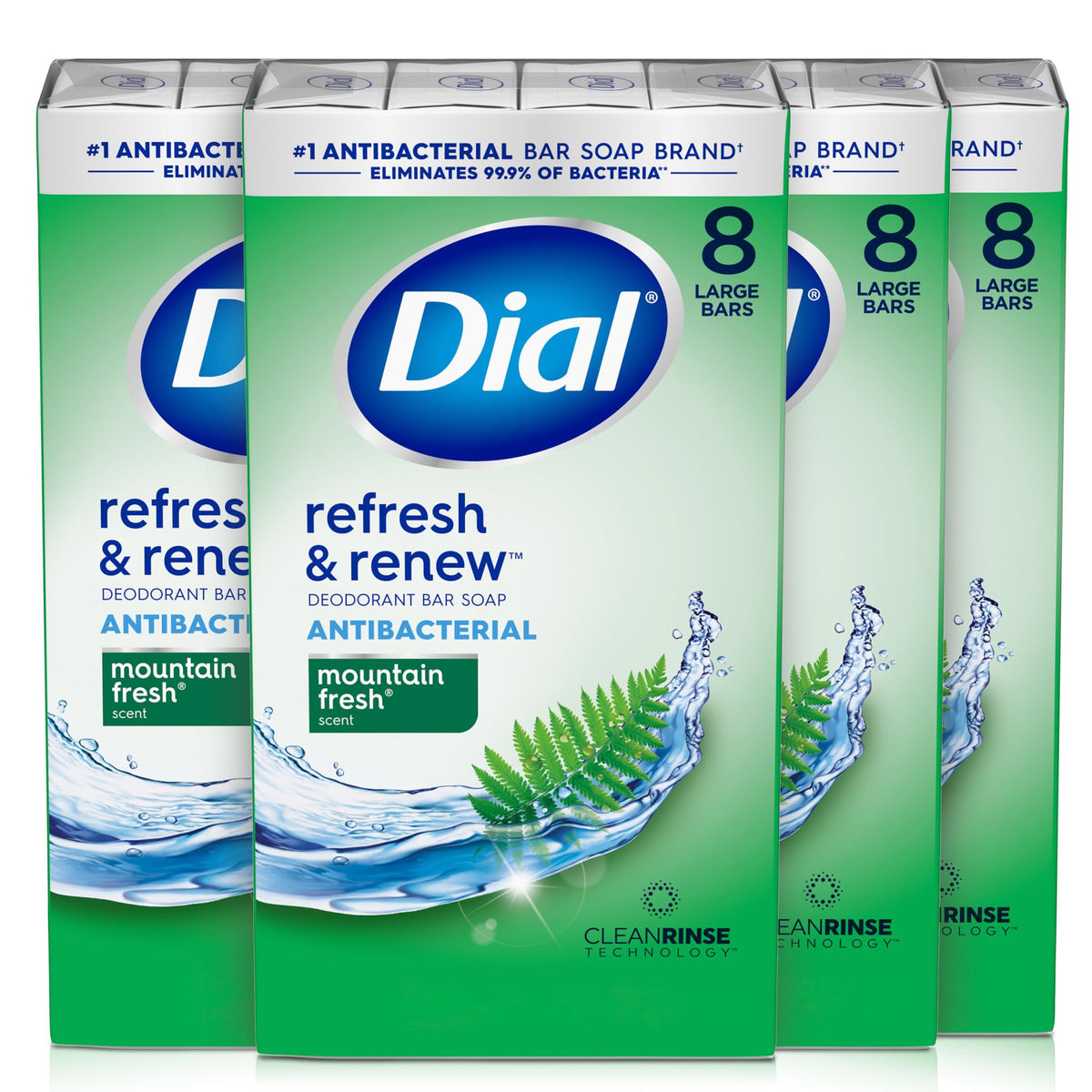 Dial Mountain Fresh front packaging showing brand and antibacterial claim for reliable cleansing