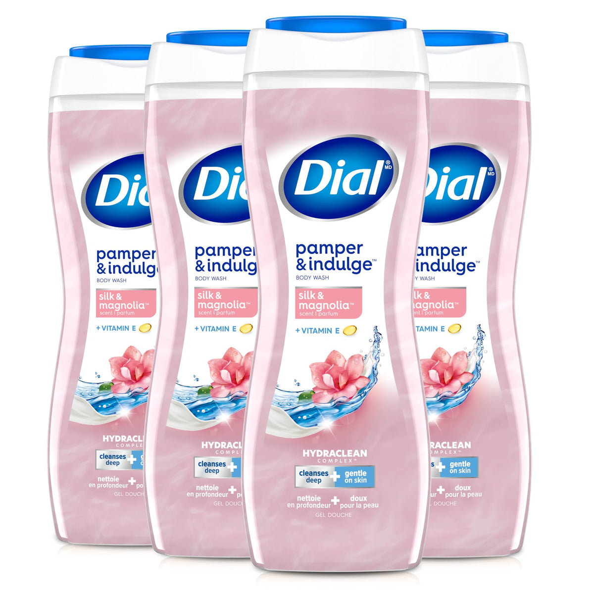 Dial Silk & Magnolia front packaging showing bottle and scent benefits