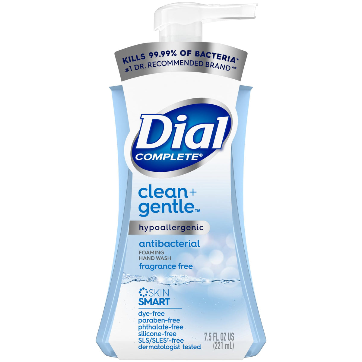 Dial close-up of single bottle pump demonstrating easy foaming dispense