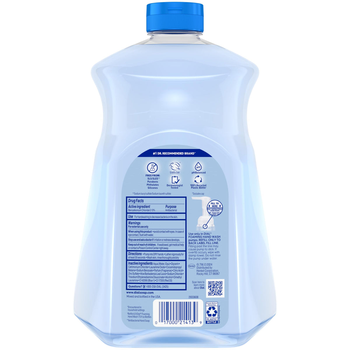 Dial size comparison next to 7.5 oz bottle showing refill value