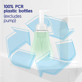 Dial bottle next to a hand to show compact 7.5 fl oz size advantage