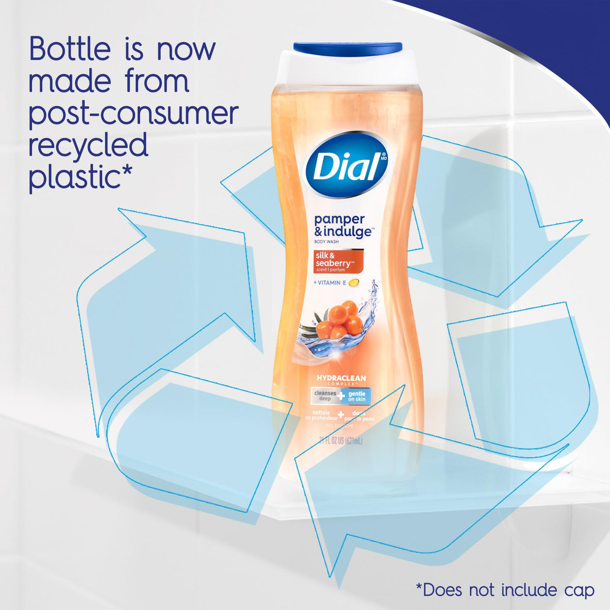 Dial 16 fl oz bottle held in hand showing true size and scale