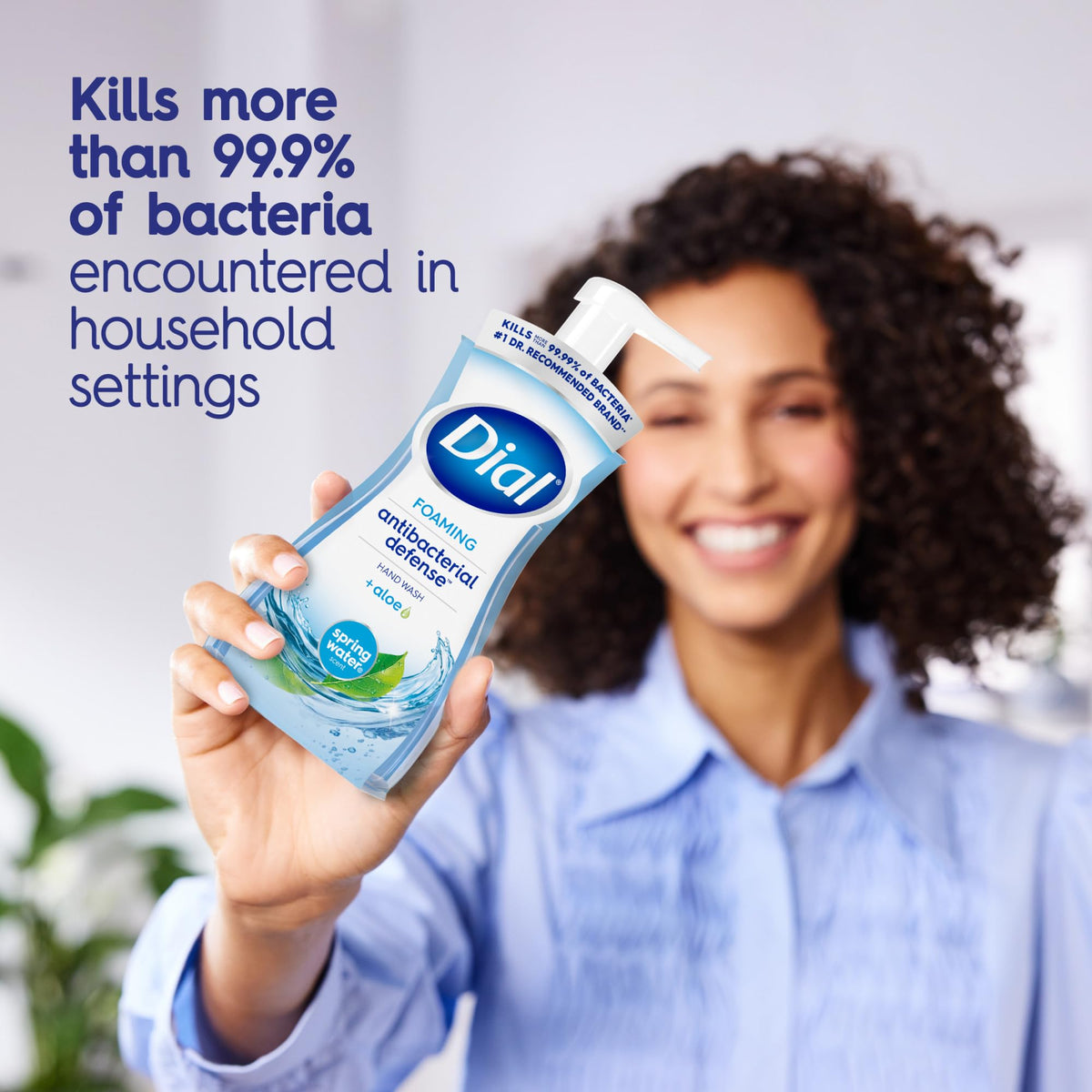 Dial label close-up highlighting spring water scent and antibacterial claim