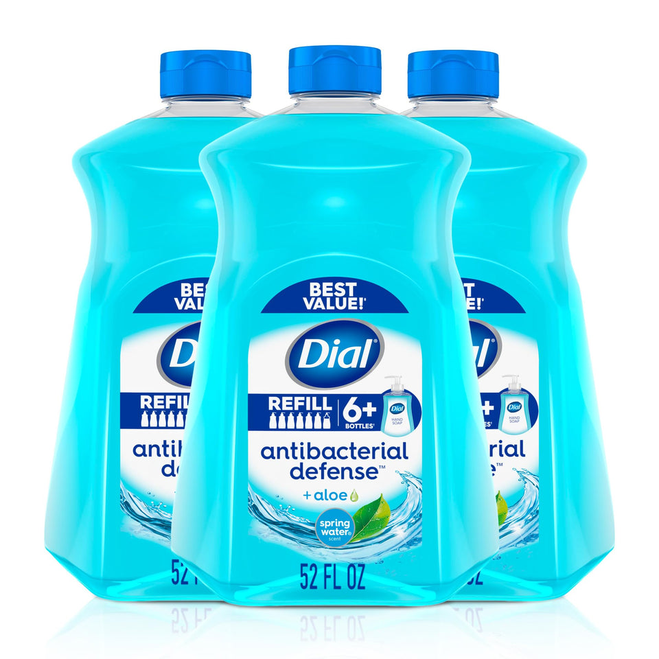 Dial front label showing spring water scent and antibacterial claim for clarity