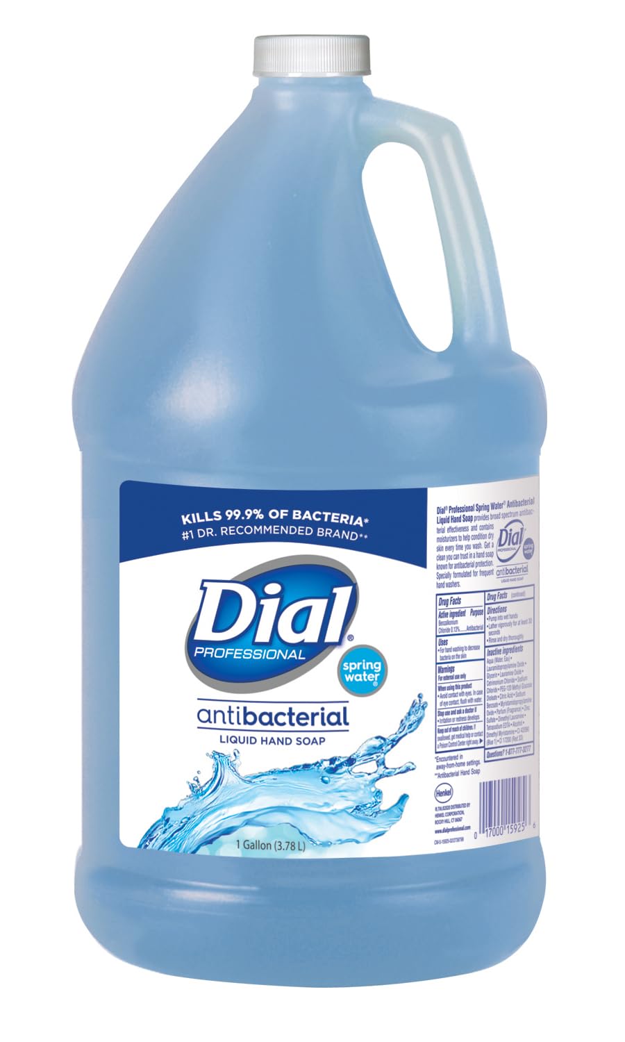 Dial front label showing spring water scent and antibacterial benefit