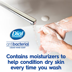 Dial one-gallon refill next to a sink showing convenient bulk refill use