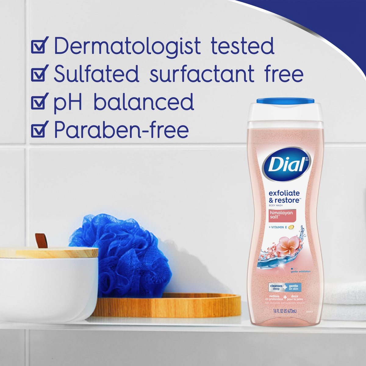 Dial close-up texture revealing exfoliant salt granules for gentle polishing