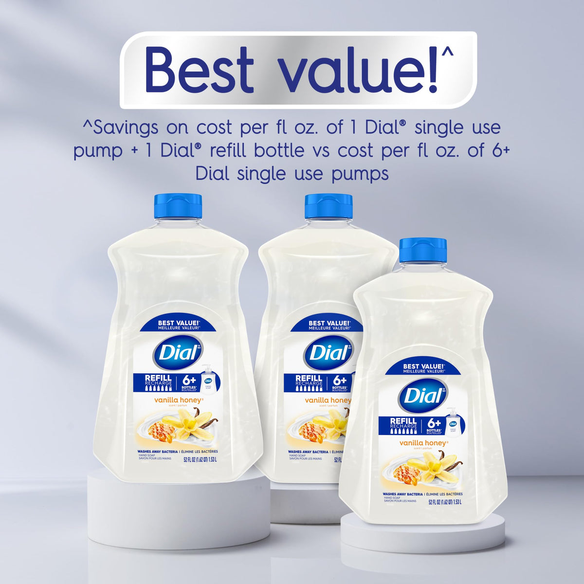 Dial pump refill demonstration with easy refill action and less waste