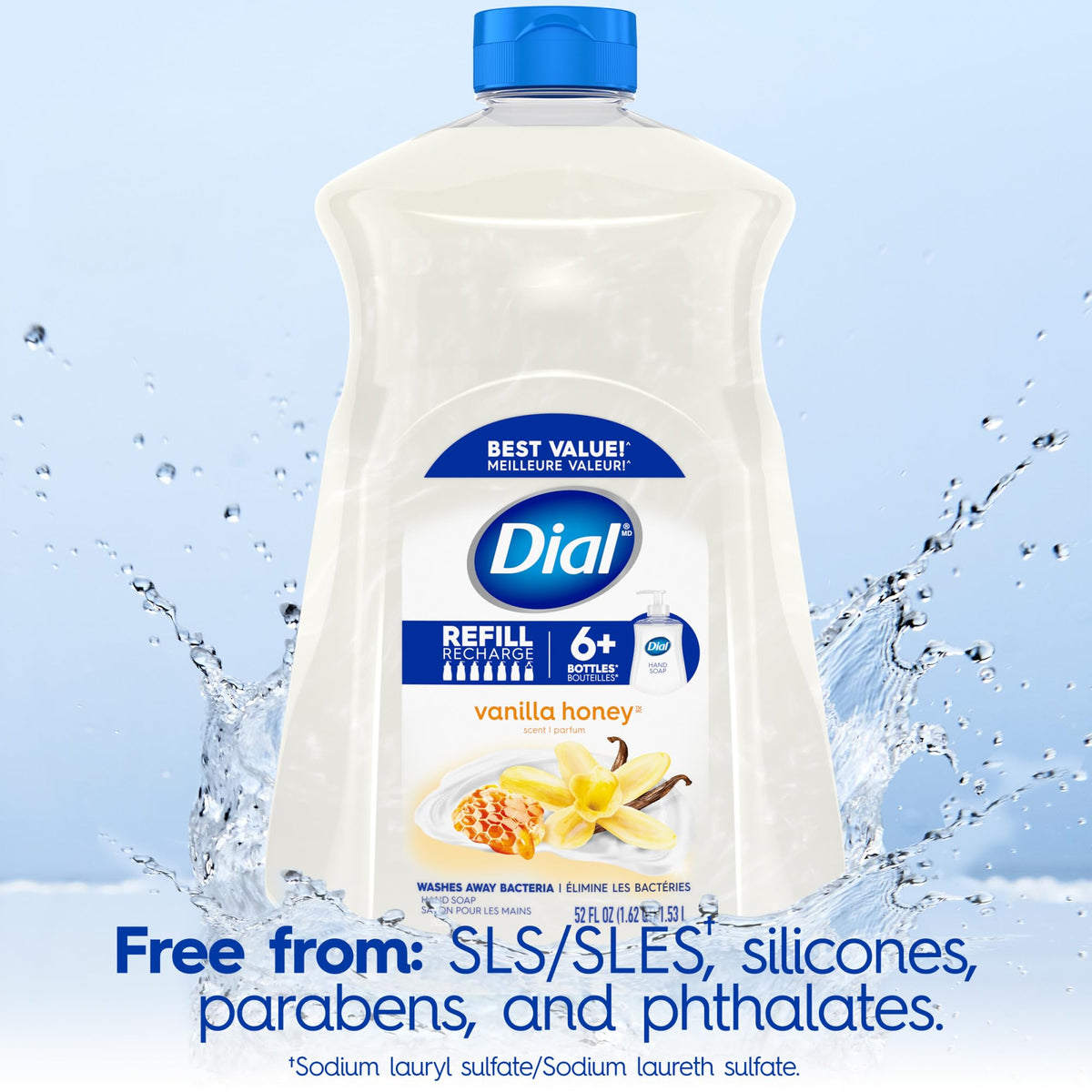 Dial scale comparison of refill bottle versus standard pump bottle capacity