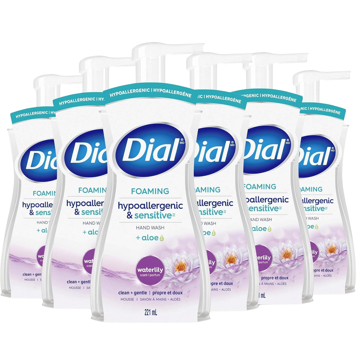 Dial foaming hand wash front pump bottle showing label and easy-dispense benefit