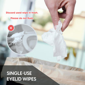Diamond Wipes Clear C beside mirror and bag for on-the-go eyelid care