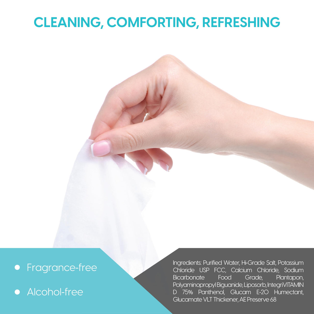 Diamond Wipes Clear C wipe in hand demonstrating quick, no-rinse eyelid cleaning