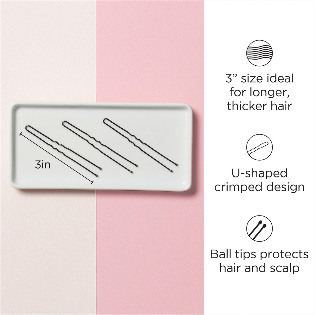 Diane hair pins close-up of ball tips protecting hair and scalp