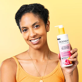Dickinson's cleanser being applied to hands illustrating gentle, nourishing cleanse benefit