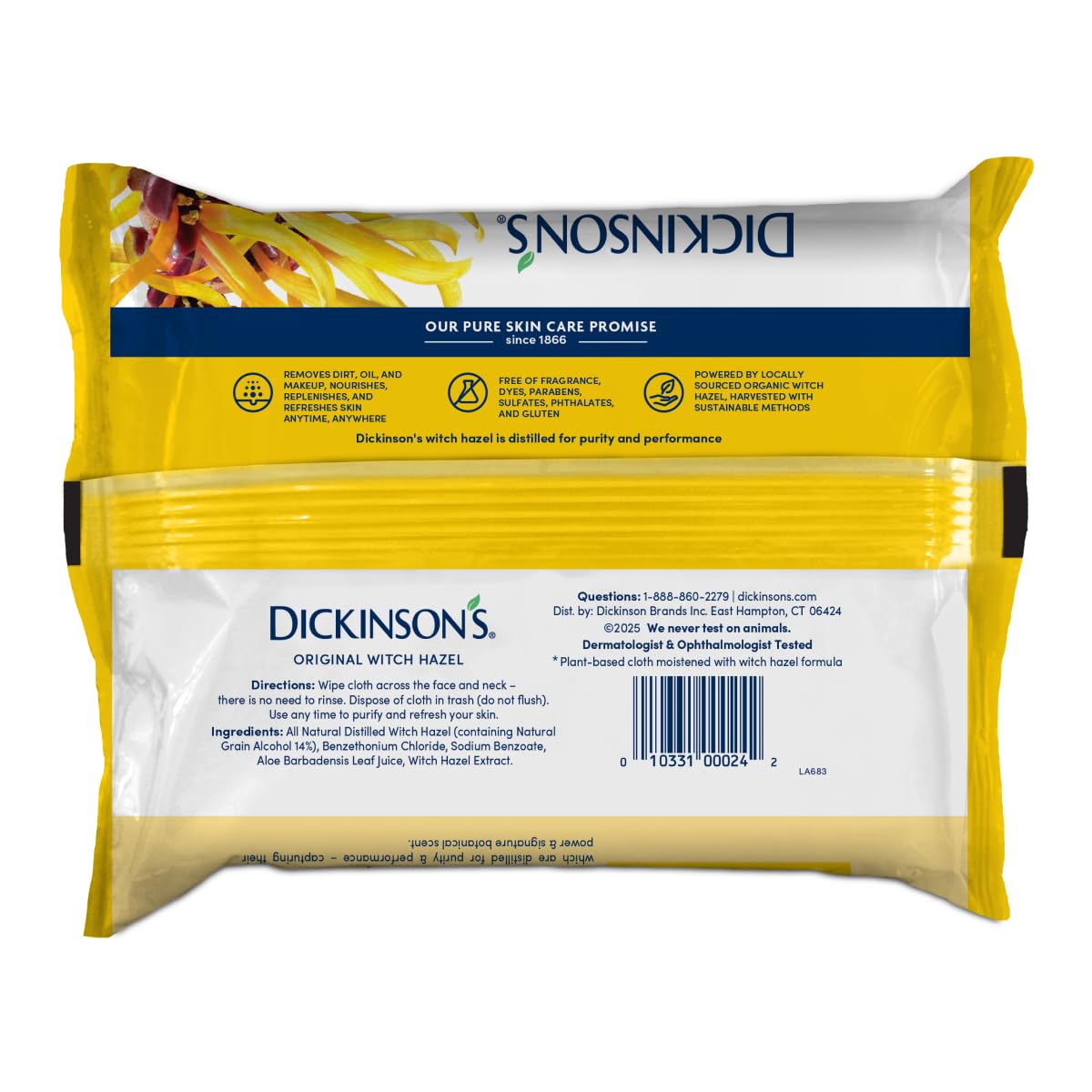 Dickinson's cleansing cloths on bathroom counter for daily routine